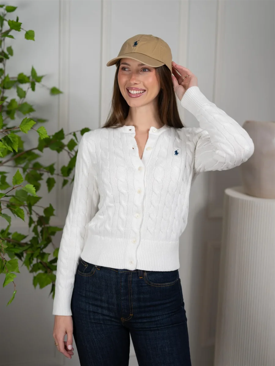 Polo Cable-Knit Cotton Crewneck Cardigan White - Image 7