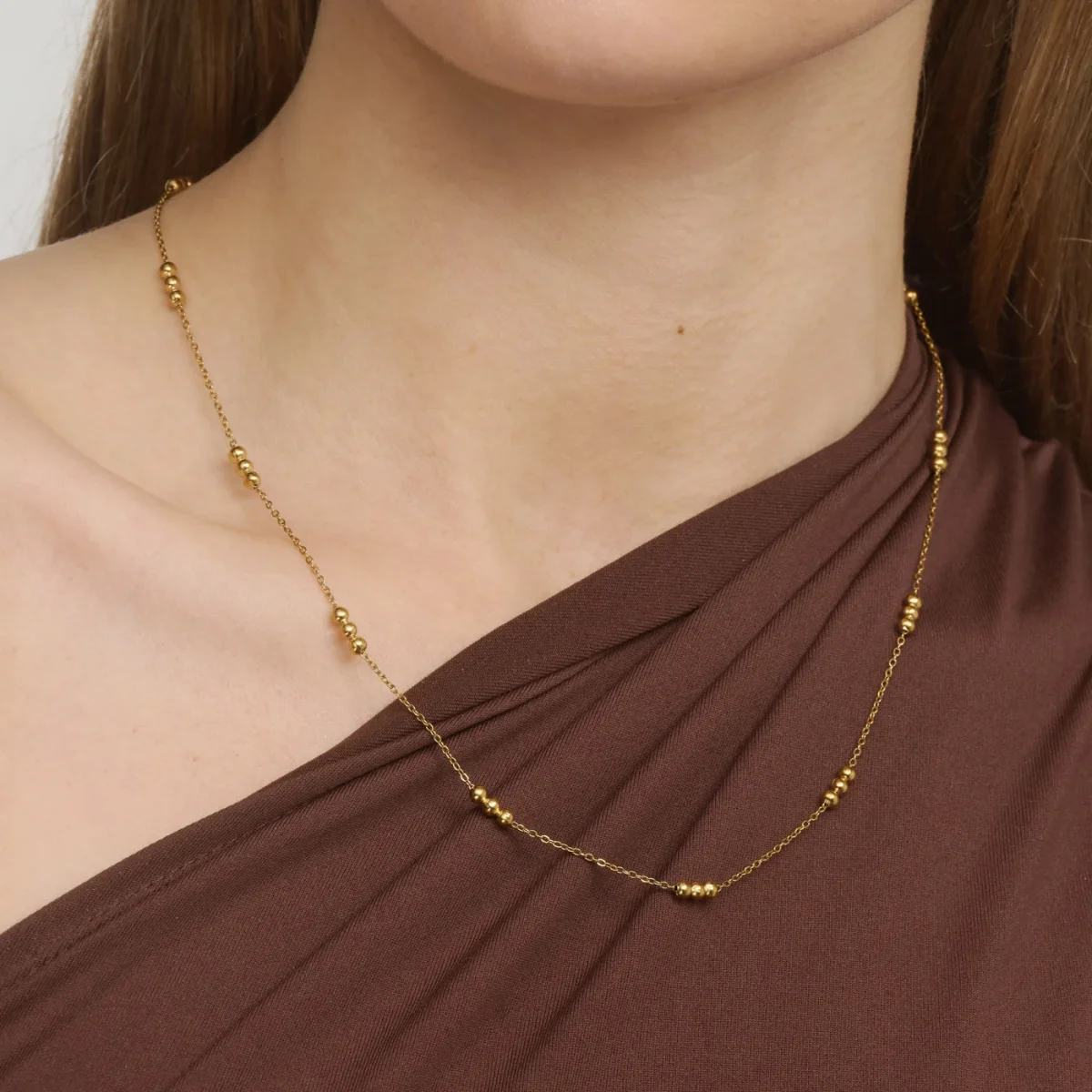 ANICA-BEADEDE CHAIN NECKLACE STAINLESS STEEL-GOLD - Image 6